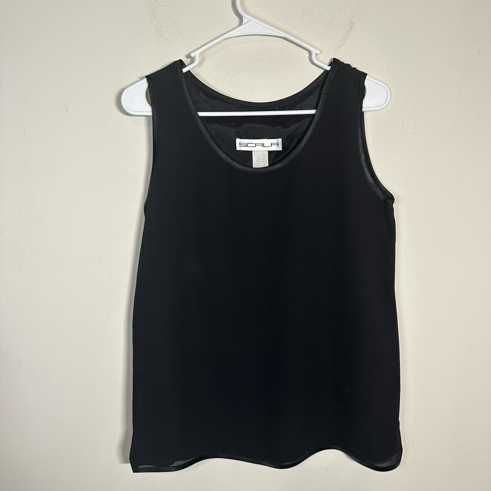 Vintage Scala Black Tank Top‎ Sleeveless Shell Lined Blouse Made In USA